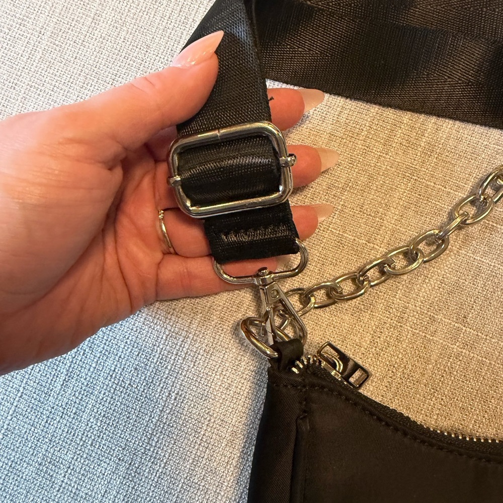 L.A. Express Black Mini Shoulder Bag Chain Strap Y2K Nylon - Picture 5 of 8